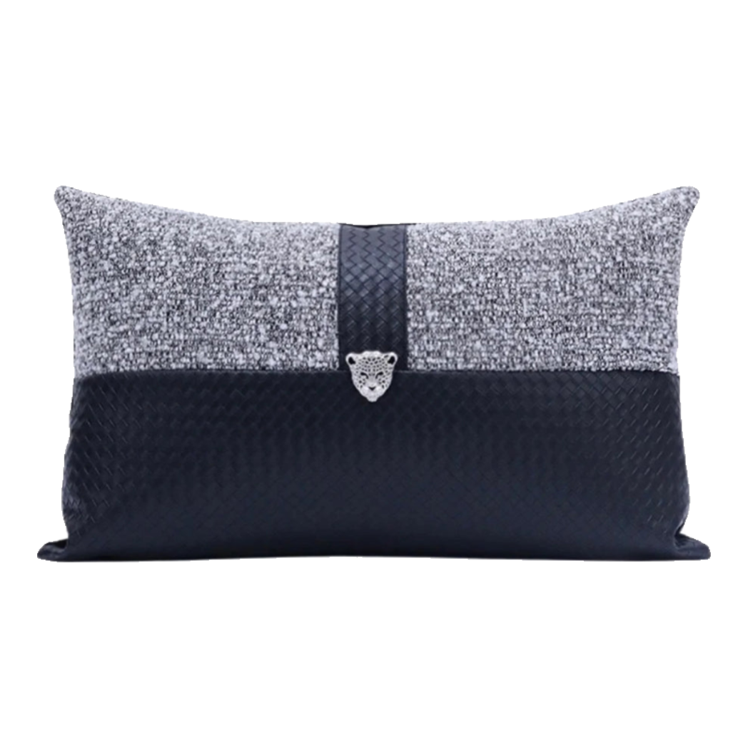 Gối Tweed Leather Midnight Sentinel Panther 30X50-VỎ GỐI-Đối tác tại Trung Quốc theo từng đơn đặt hàng-CẬU HAI HOME DECOR