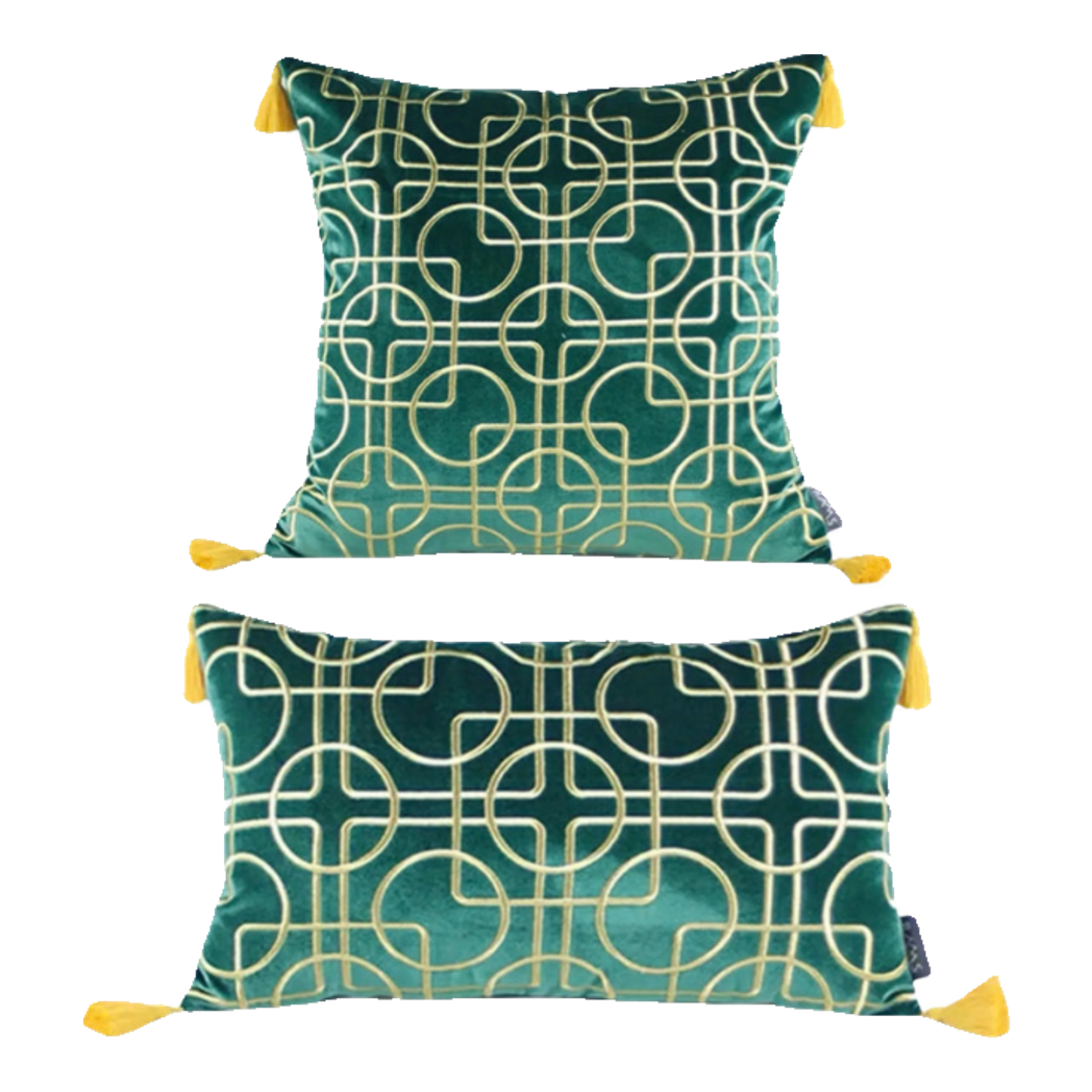 Set 2 Gối Nhung Emerald Lumina Grid 45X45-VỎ GỐI-Đối tác tại Trung Quốc theo từng đơn đặt hàng-CẬU HAI HOME DECOR