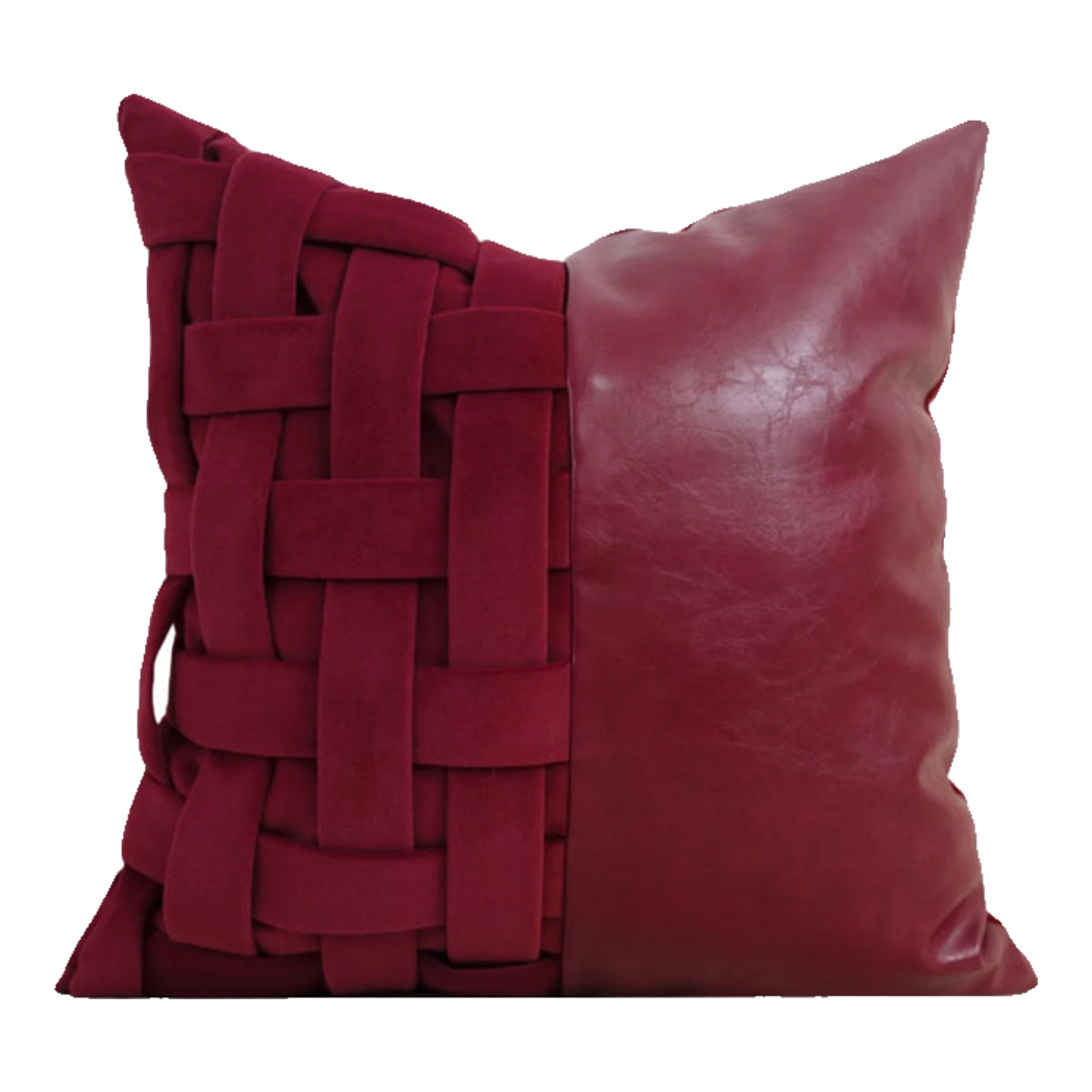 Maison Couture - Vỏ Gối Nhung Leather Bordeaux Woven 45-VỎ GỐI-Đối tác tại Trung Quốc theo từng đơn đặt hàng-CẬU HAI HOME DECOR