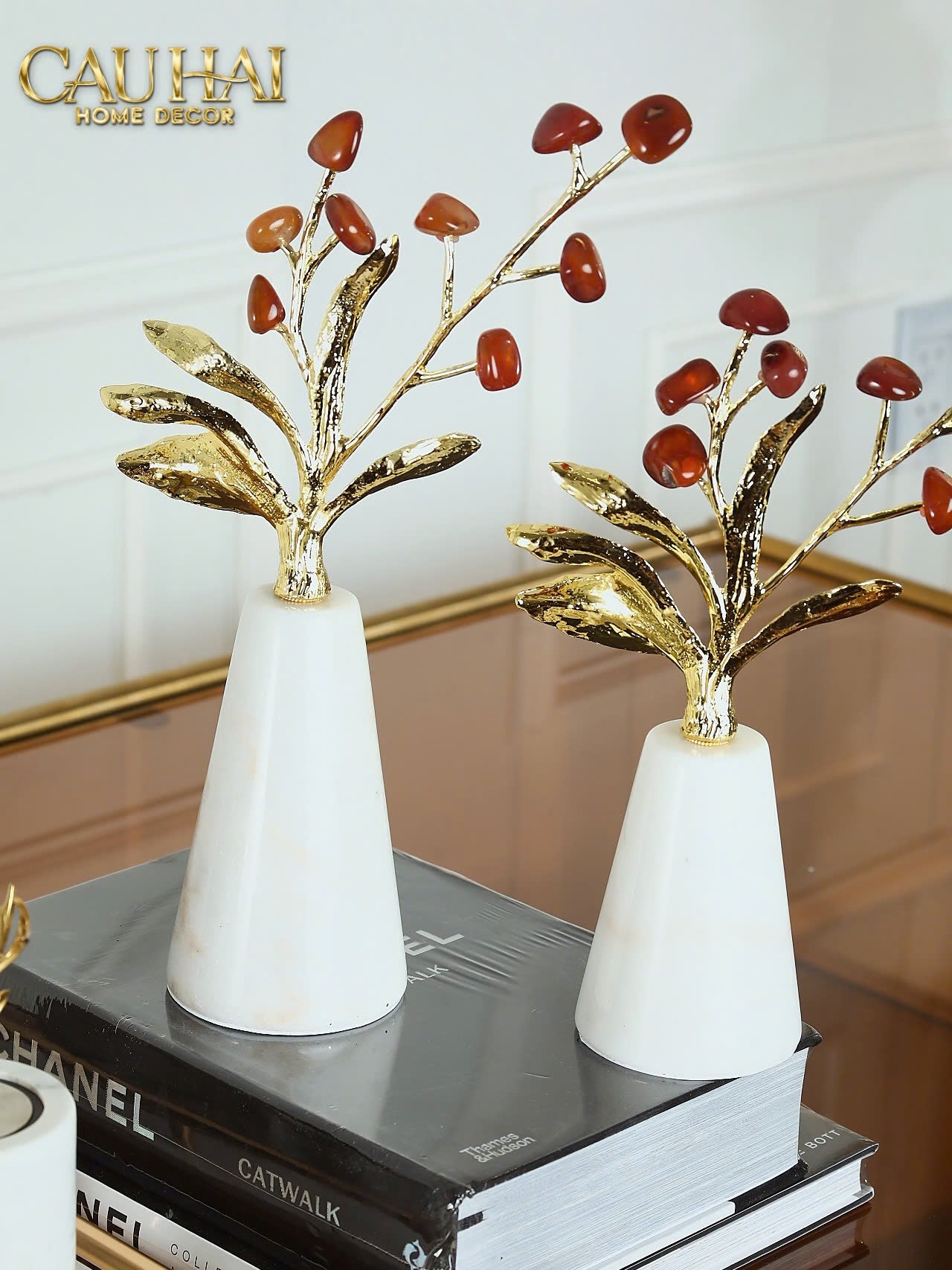 HOME COUTURE - SET TƯỢNG HỒNG NGỌC TUỶ CARNELIAN AGATE BLOOM H37 H30-CẬU HAI HOME DECOR
