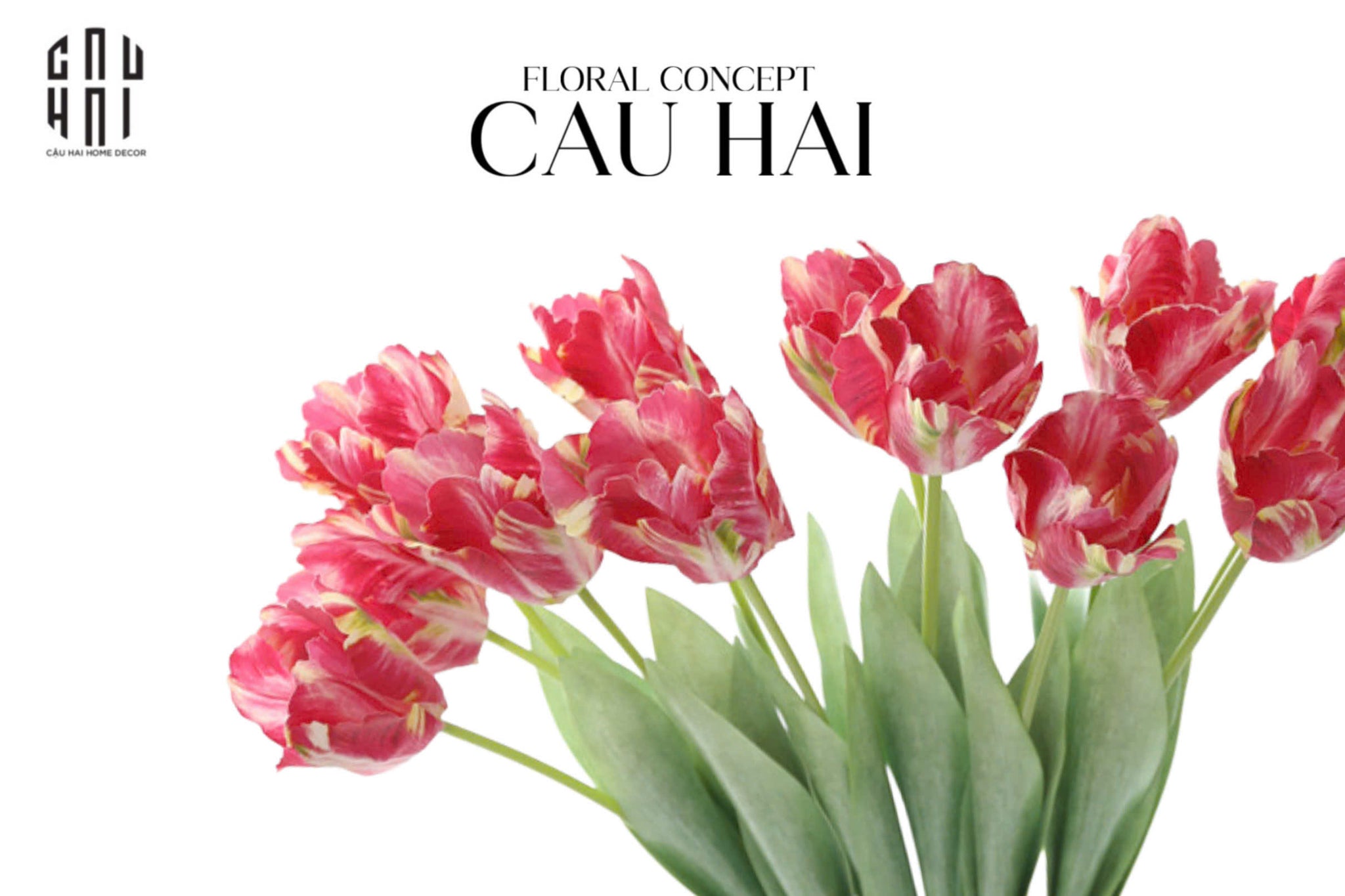 SET 2 CÀNH HOA PARROT TULIP POWDER PINK / FUCHSIA - CẬU HAI HOME DECOR