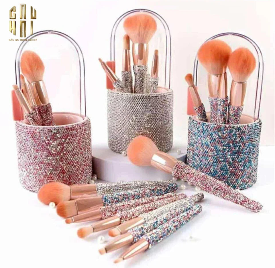 BEAUTY BOX SET 8 CỌ & BRUSH BOX MAKEUP DIAMOND BLING BLING - CẬU HAI HOME DECOR