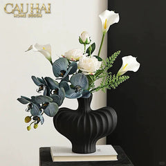 Bình Hoa Gốm Đen Petit Noir Plissé Vase 19x19.5-CẬU HAI HOME DECOR
