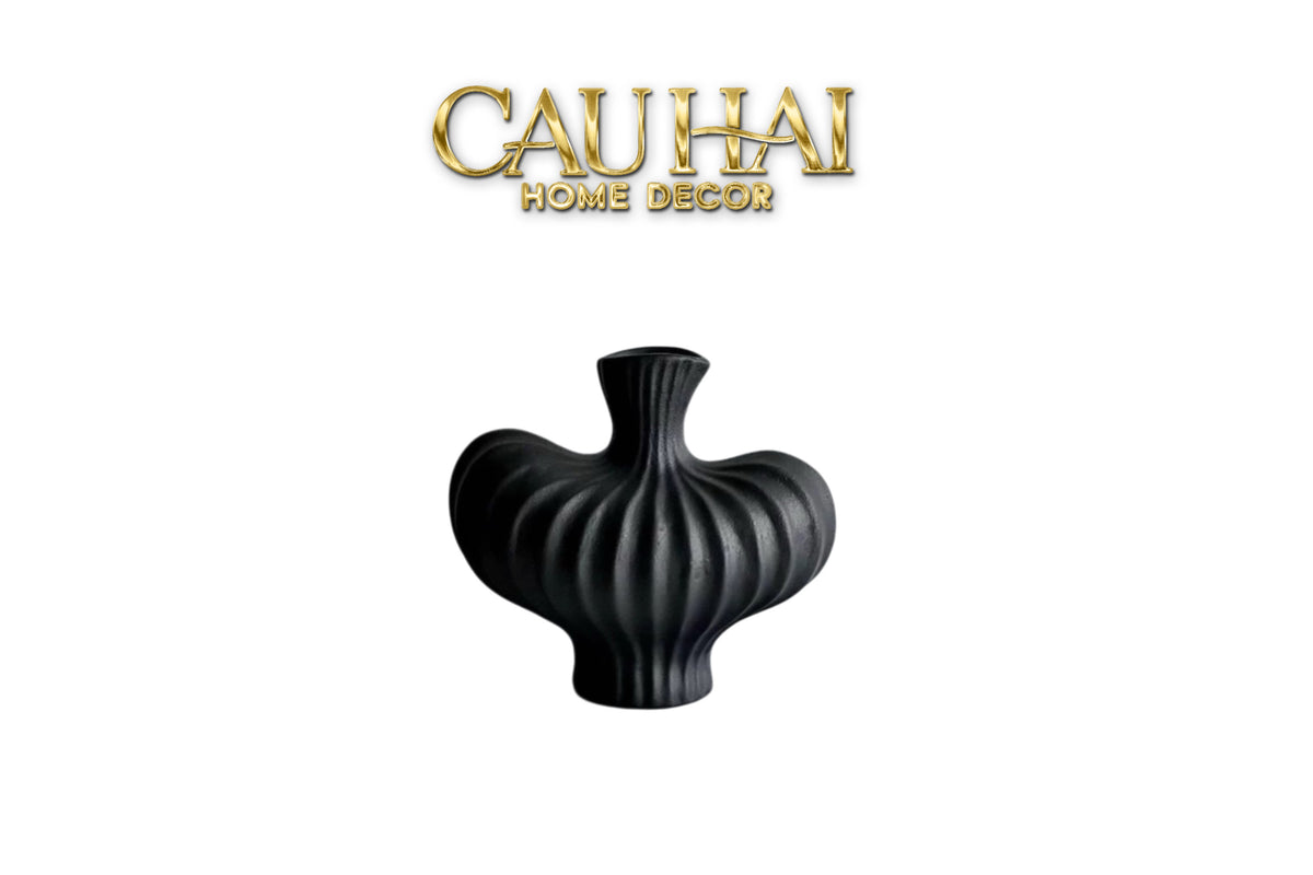 Bình Hoa Gốm Đen Petit Noir Plissé Vase 19x19.5-BÌNH HOA-CẬU HAI HOME DECOR-CẬU HAI HOME DECOR
