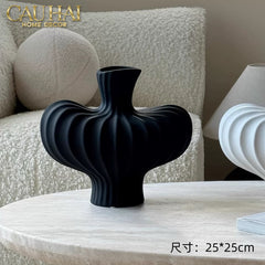 Bình Hoa Gốm Đen Petit Noir Plissé Vase 19x19.5-CẬU HAI HOME DECOR