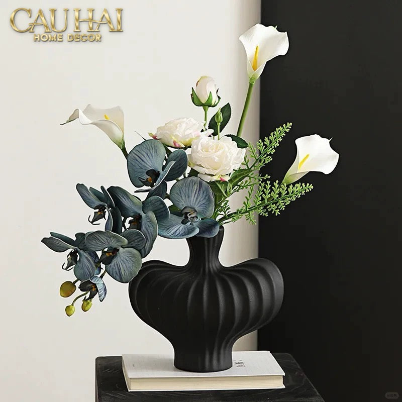 Bình Hoa Gốm Đen Petit Noir Plissé Vase 19x19.5-BÌNH HOA-CẬU HAI HOME DECOR-CẬU HAI HOME DECOR