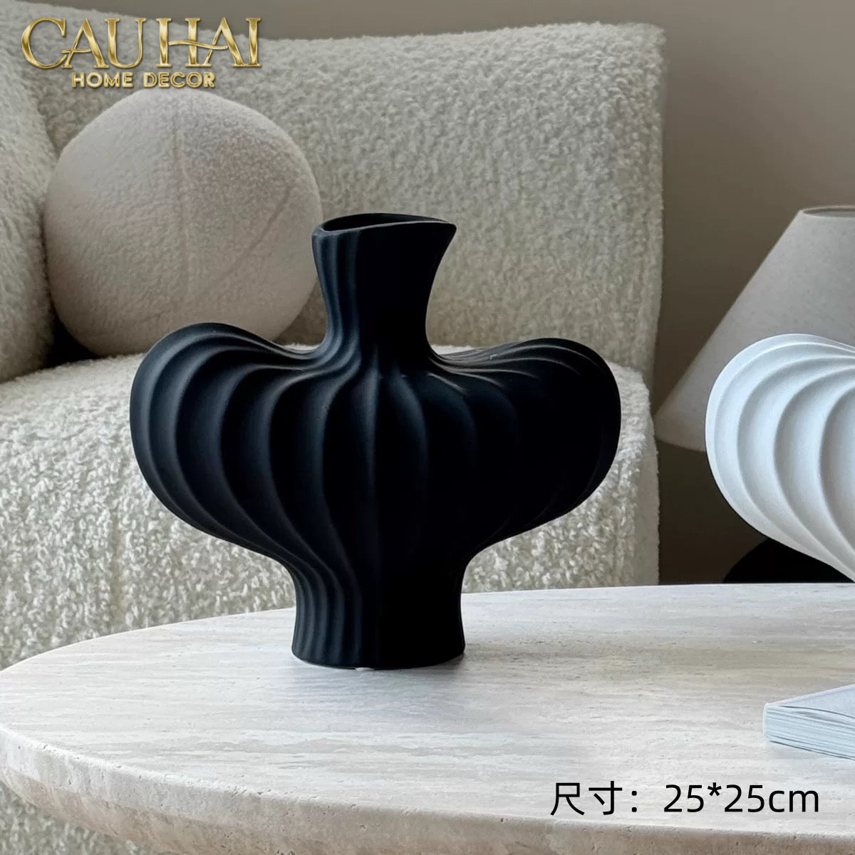 Bình Hoa Gốm Đen Petit Noir Plissé Vase 19x19.5-BÌNH HOA-CẬU HAI HOME DECOR-CẬU HAI HOME DECOR