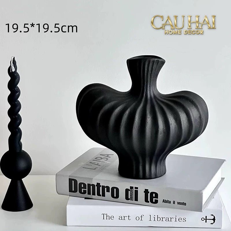 Bình Hoa Gốm Đen Petit Noir Plissé Vase 19x19.5-BÌNH HOA-CẬU HAI HOME DECOR-CẬU HAI HOME DECOR