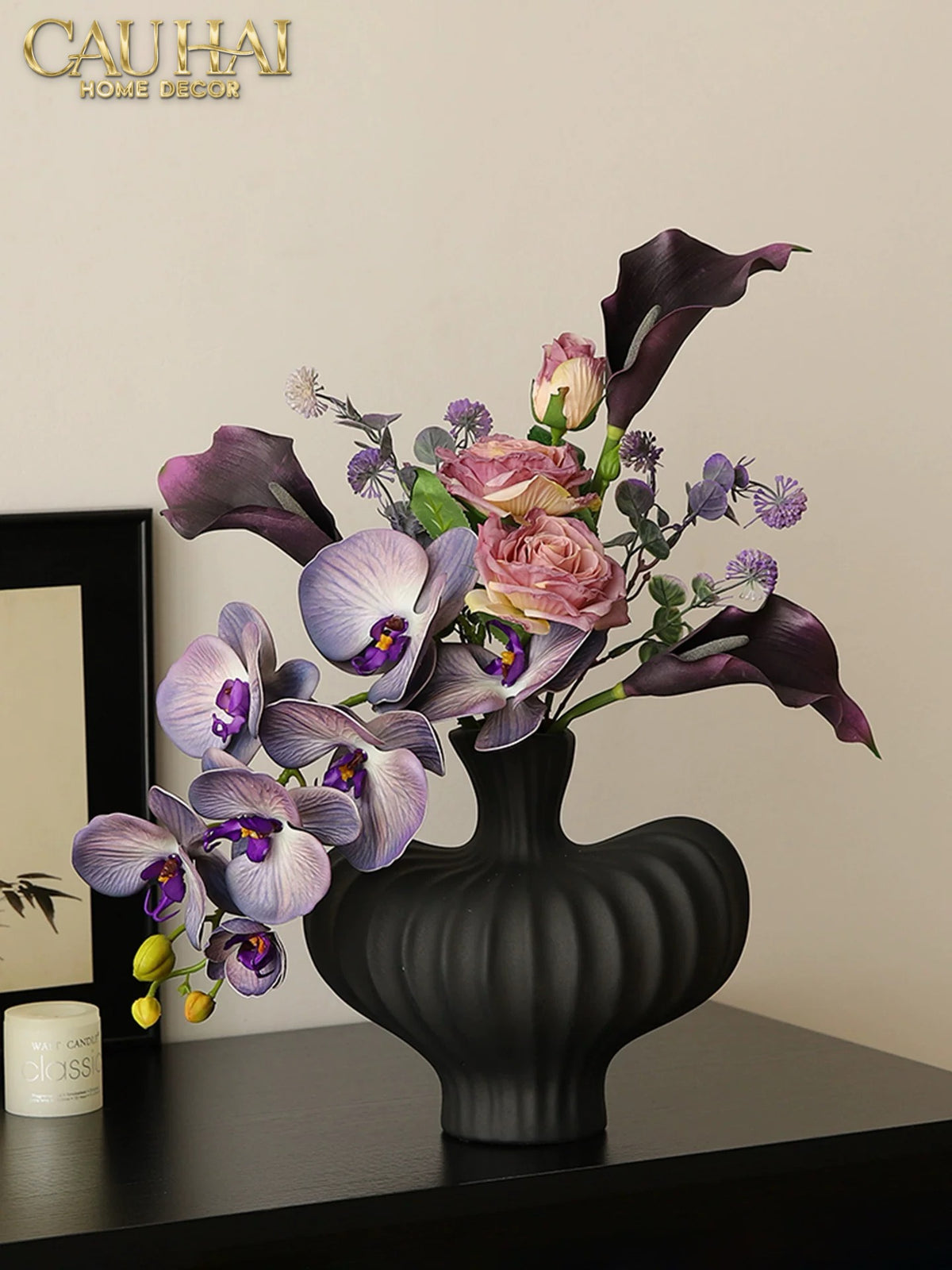 Bình Hoa Gốm Đen Petit Noir Plissé Vase 19x19.5-BÌNH HOA-CẬU HAI HOME DECOR-CẬU HAI HOME DECOR
