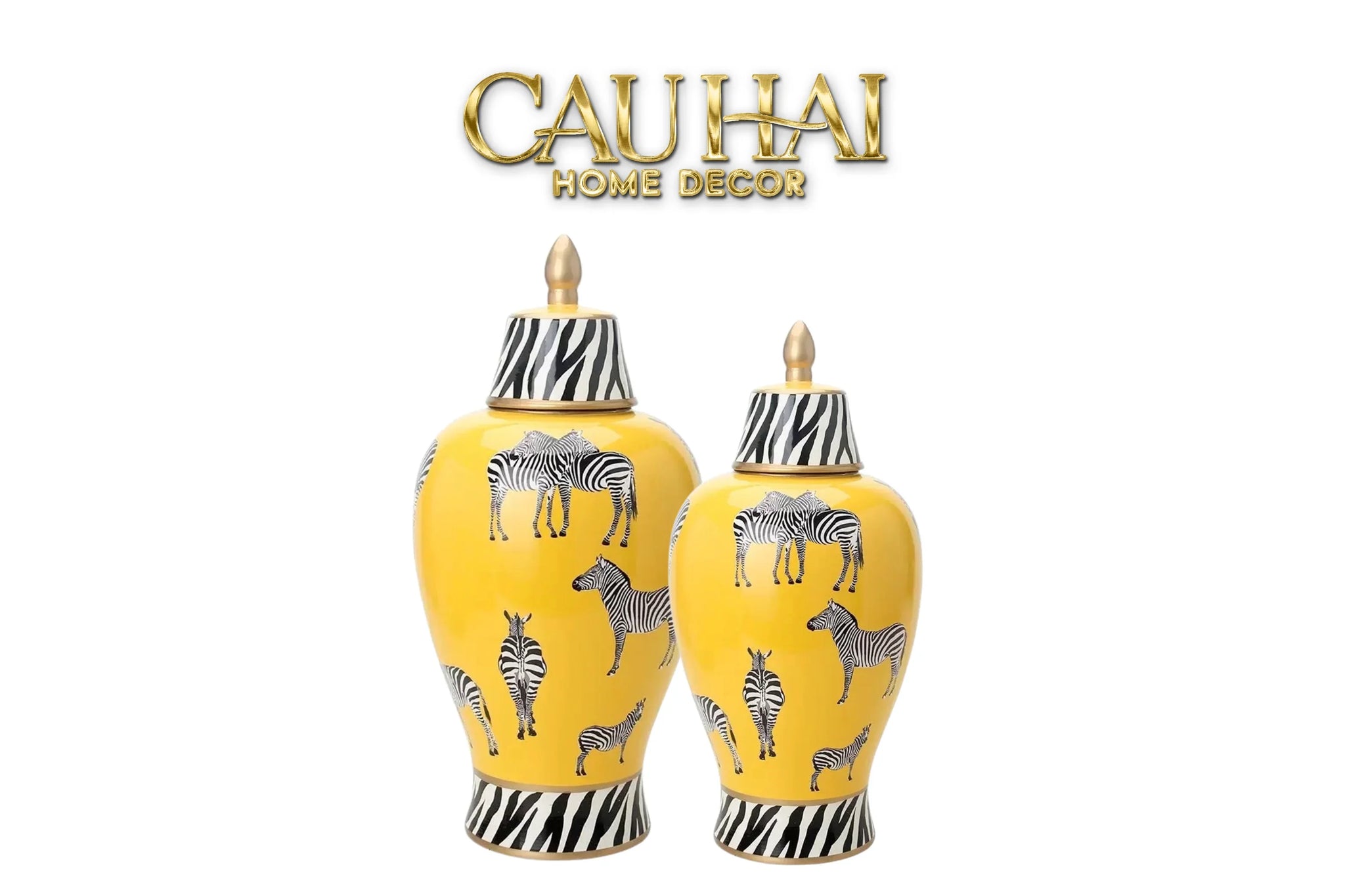 Bình Hoa Gốm Sứ Tráng Men Zebra Doré Lidded Vase H49-CẬU HAI HOME DECOR
