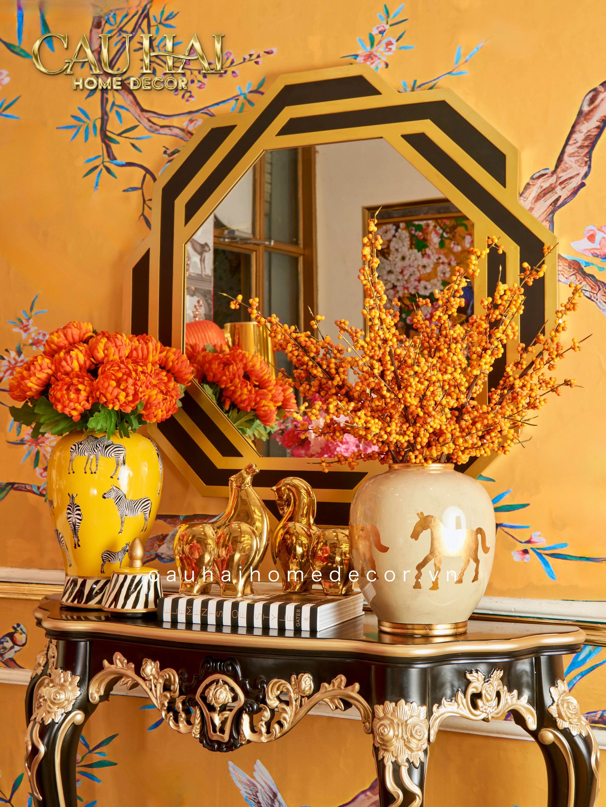 Bình Hoa Gốm Sứ Tráng Men Zebra Doré Lidded Vase H49-CẬU HAI HOME DECOR