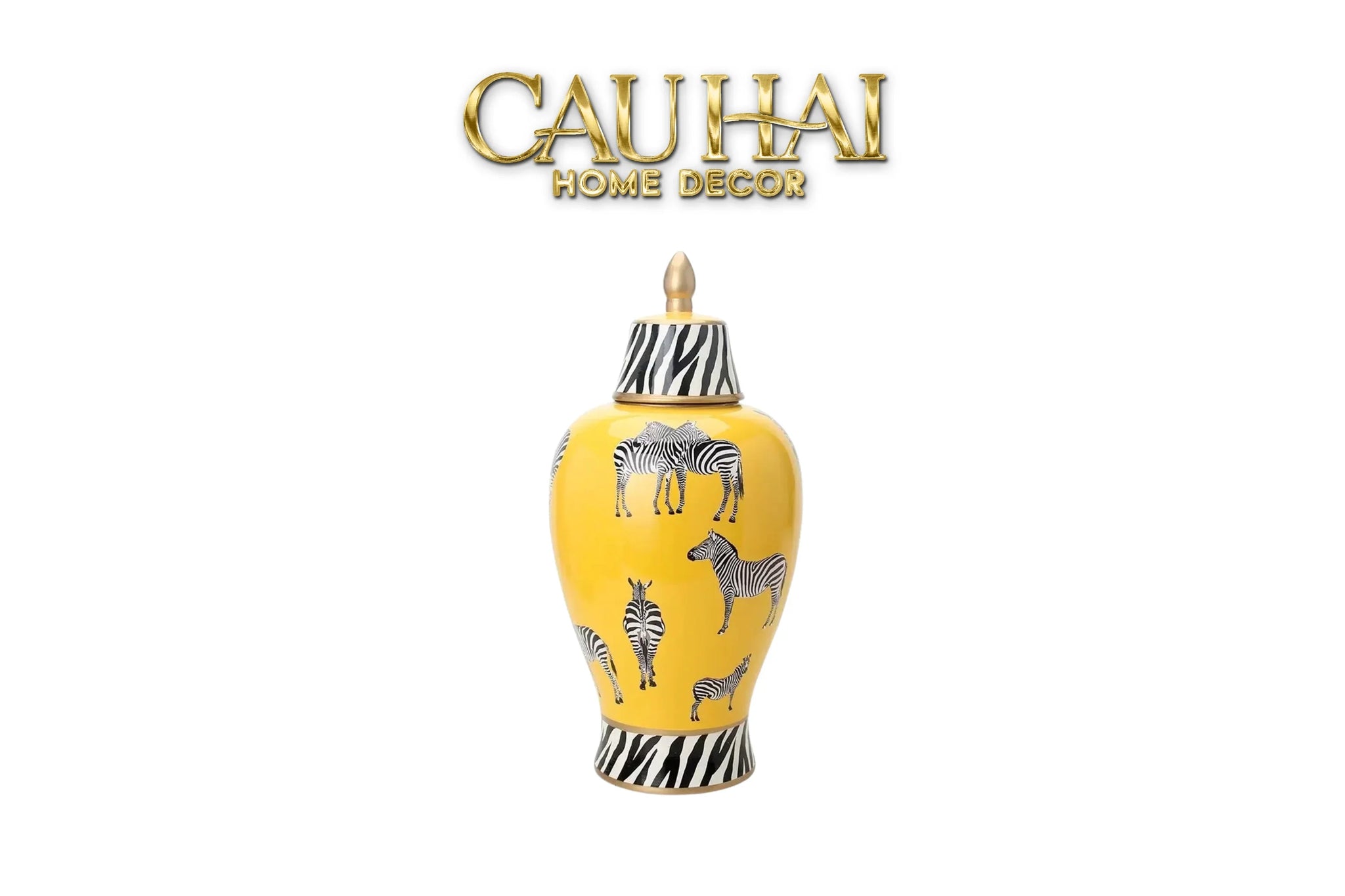 Bình Hoa Gốm Sứ Tráng Men Zebra Doré Lidded Vase H49-CẬU HAI HOME DECOR