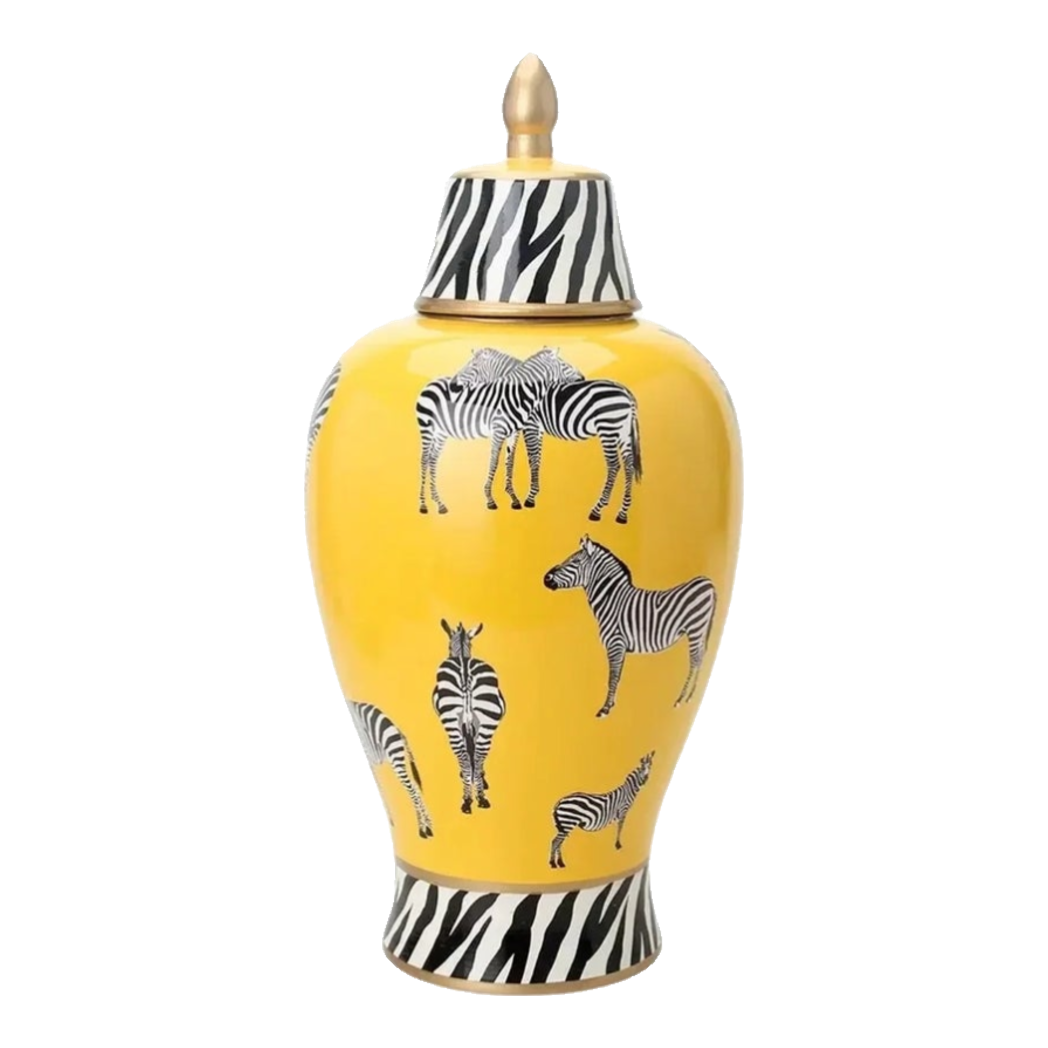 Bình Hoa Gốm Sứ Tráng Men Zebra Doré Lidded Vase H49-BÌNH HOA-Đối tác tại Trung Quốc theo từng đơn đặt hàng-CẬU HAI HOME DECOR