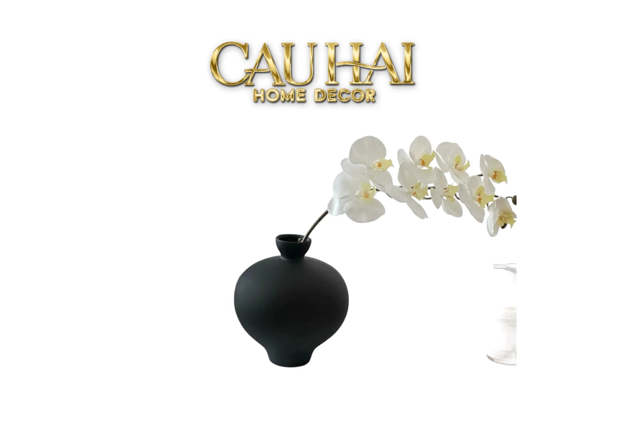 Bình Hoa Gốm Tròn Đen Noire Pearl Pottery Vase 23.5x17-CẬU HAI HOME DECOR