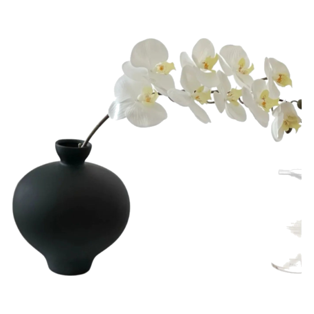 Bình Hoa Gốm Tròn Đen Noire Pearl Pottery Vase 23.5x17-BÌNH HOA-CẬU HAI HOME DECOR-CẬU HAI HOME DECOR