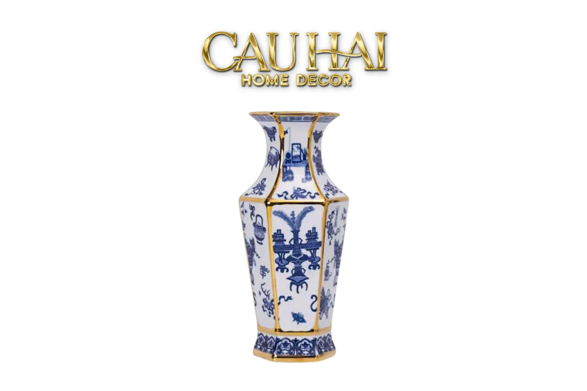 Bình Hoa Kim Tôn Lăng Trấn - Indochine Indigo Porcelain Vase H41-BÌNH HOA-Đối tác tại Trung Quốc theo từng đơn đặt hàng-CẬU HAI HOME DECOR
