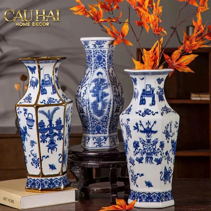 Bình Hoa Kim Tôn Lăng Trấn - Indochine Indigo Porcelain Vase H41-BÌNH HOA-Đối tác tại Trung Quốc theo từng đơn đặt hàng-CẬU HAI HOME DECOR