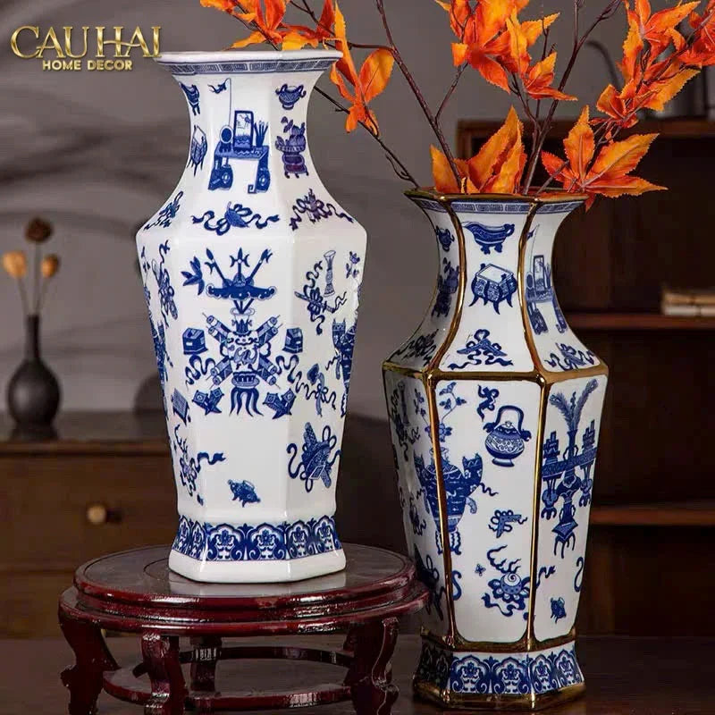 Bình Hoa Kim Tôn Lăng Trấn - Indochine Indigo Porcelain Vase H41-BÌNH HOA-Đối tác tại Trung Quốc theo từng đơn đặt hàng-CẬU HAI HOME DECOR