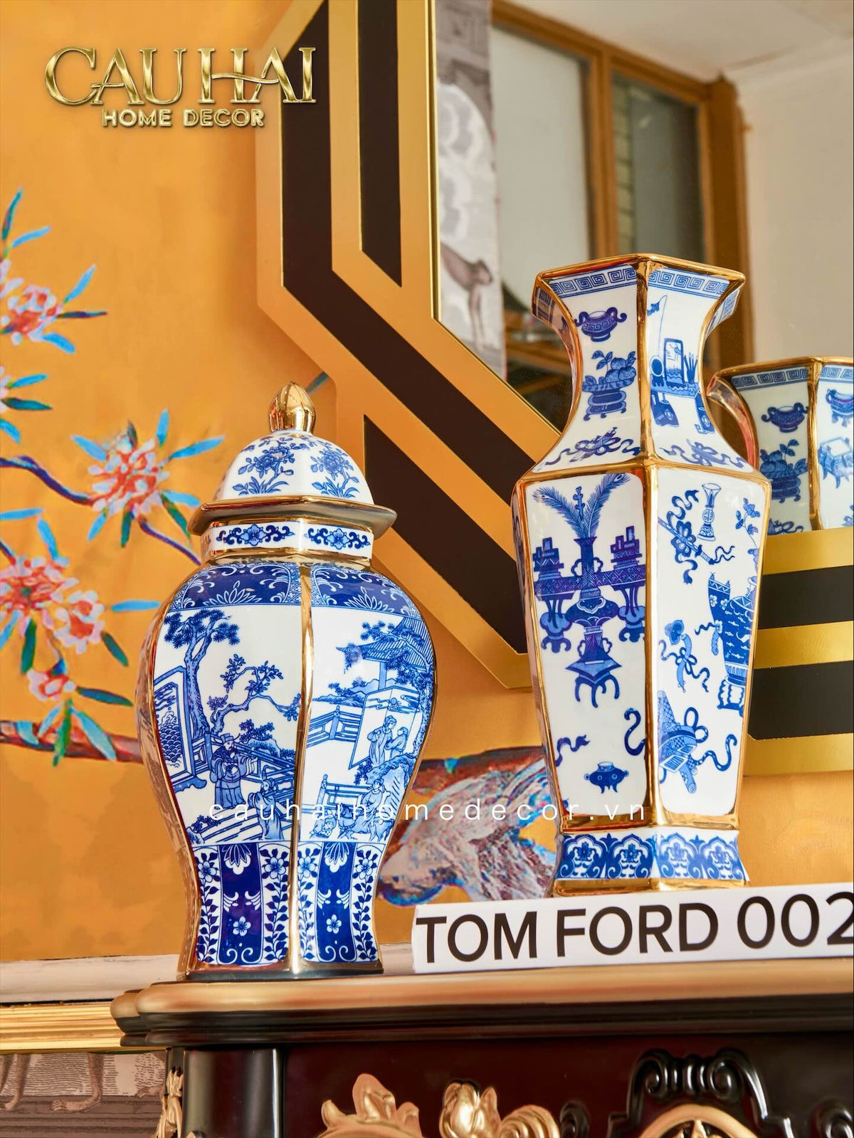 Bình Hoa Kim Tôn Lăng Trấn - Indochine Indigo Porcelain Vase H41-BÌNH HOA-Đối tác tại Trung Quốc theo từng đơn đặt hàng-CẬU HAI HOME DECOR