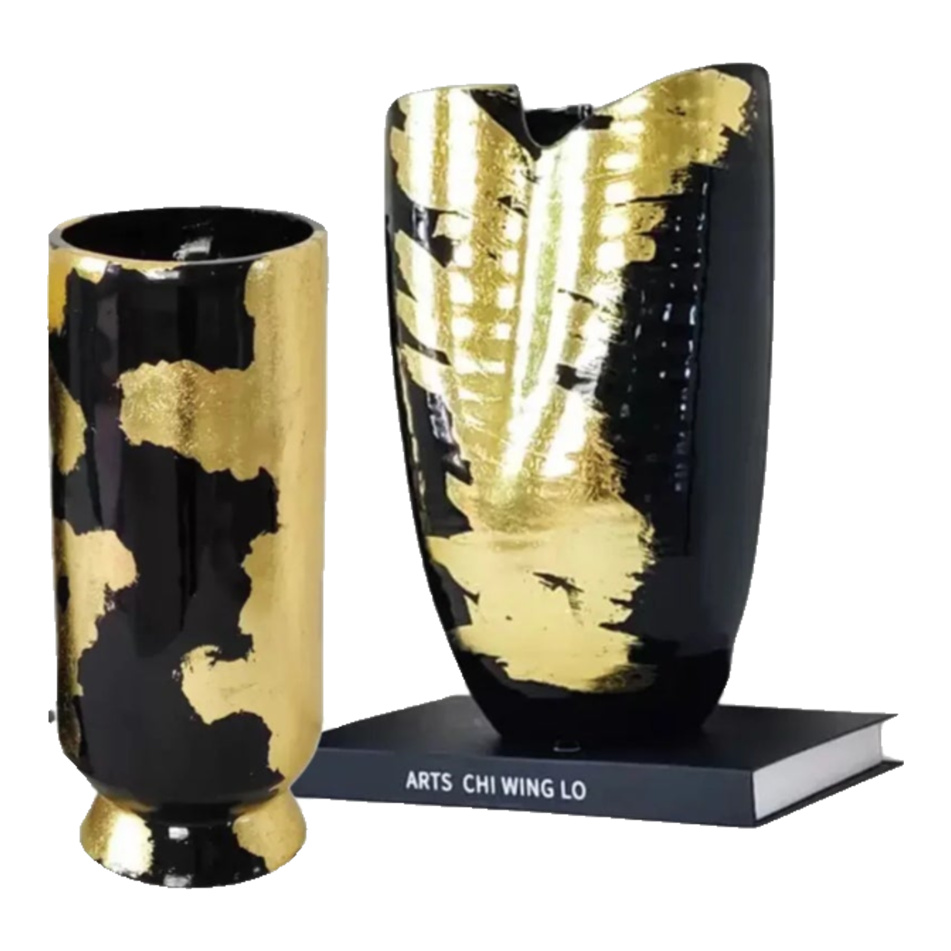 Maison Couture - Bình Hoa Gốm Mun Mài Dát Vàng Noir Laqué Feuille d’Or Vase 34-BÌNH HOA-Đối tác tại Trung Quốc theo từng đơn đặt hàng-CẬU HAI HOME DECOR