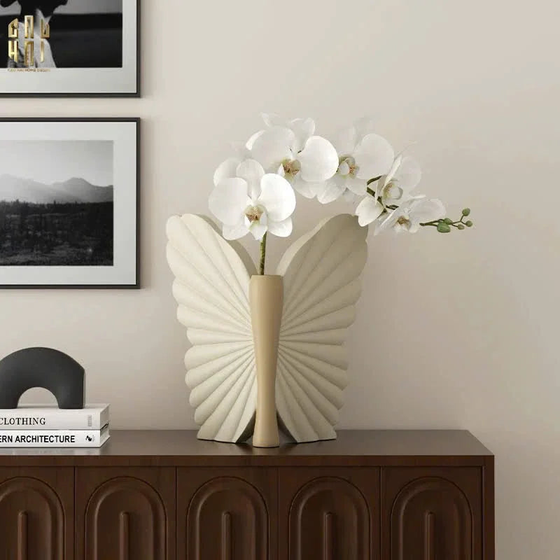 Bình Hoa Papillon Angel In Bloom - Beige H26x24x16-CẬU HAI HOME DECOR
