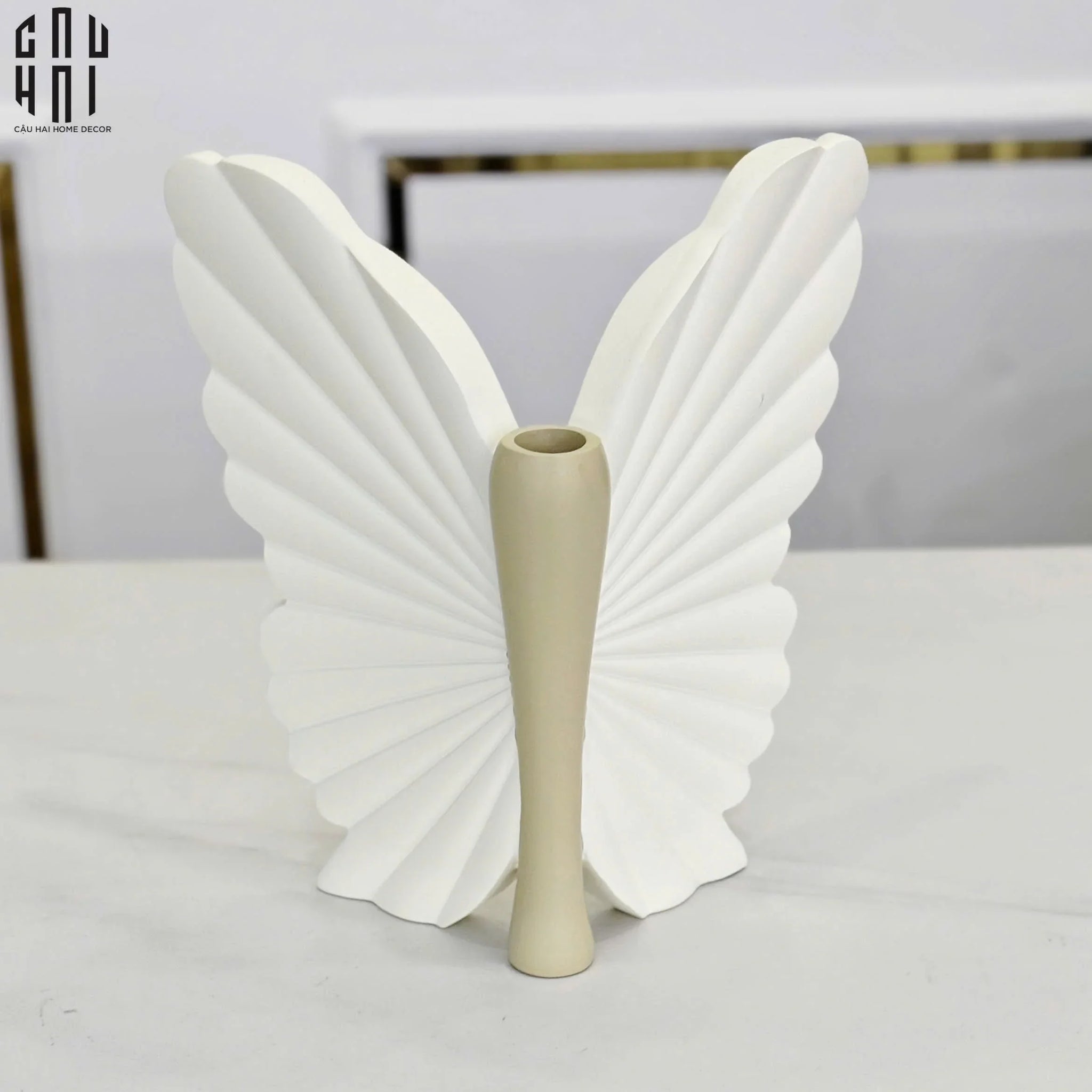 Bình Hoa Papillon Angel In Bloom - Beige H26x24x16-CẬU HAI HOME DECOR