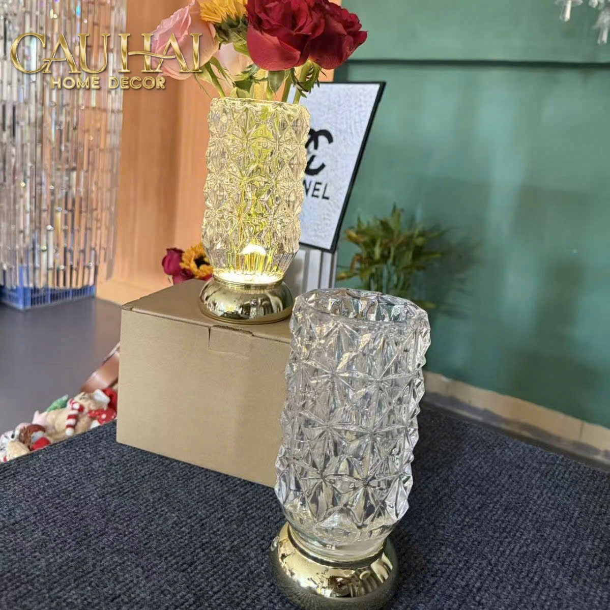 Bình Hoa Pha Lê Đèn LED Lumière Crystal Champagne H20-BÌNH HOA-CẬU HAI HOME DECOR-CẬU HAI HOME DECOR