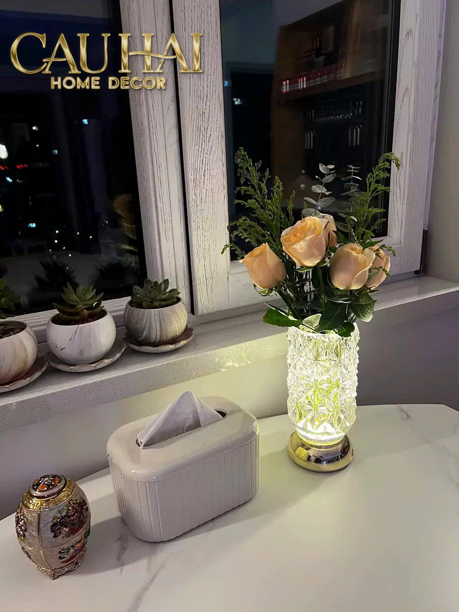Bình Hoa Pha Lê Đèn LED Lumière Crystal Champagne H20-BÌNH HOA-CẬU HAI HOME DECOR-CẬU HAI HOME DECOR