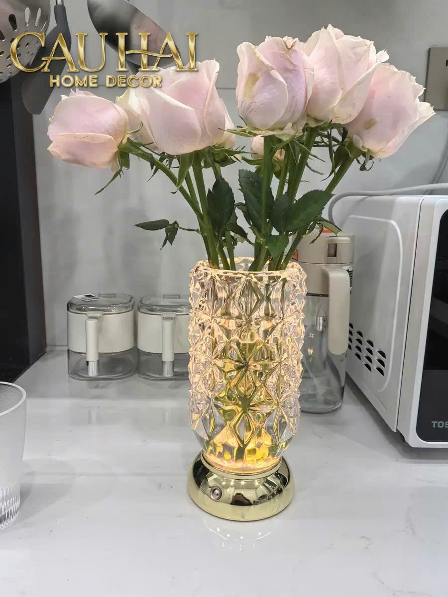 Bình Hoa Pha Lê Đèn LED Lumière Crystal Champagne H20-BÌNH HOA-CẬU HAI HOME DECOR-CẬU HAI HOME DECOR