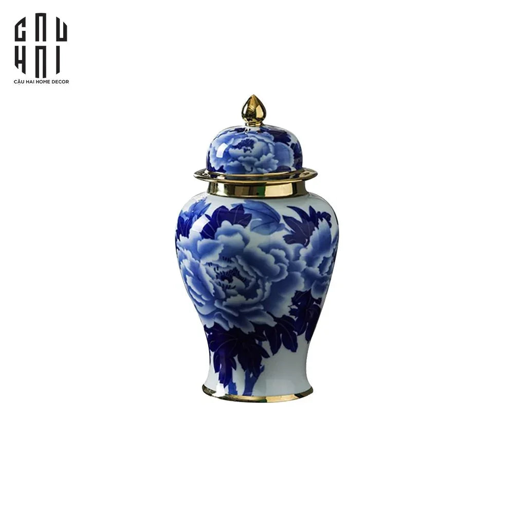 Bình Hoa Phù Dung Men Lam Size 39-CẬU HAI HOME DECOR