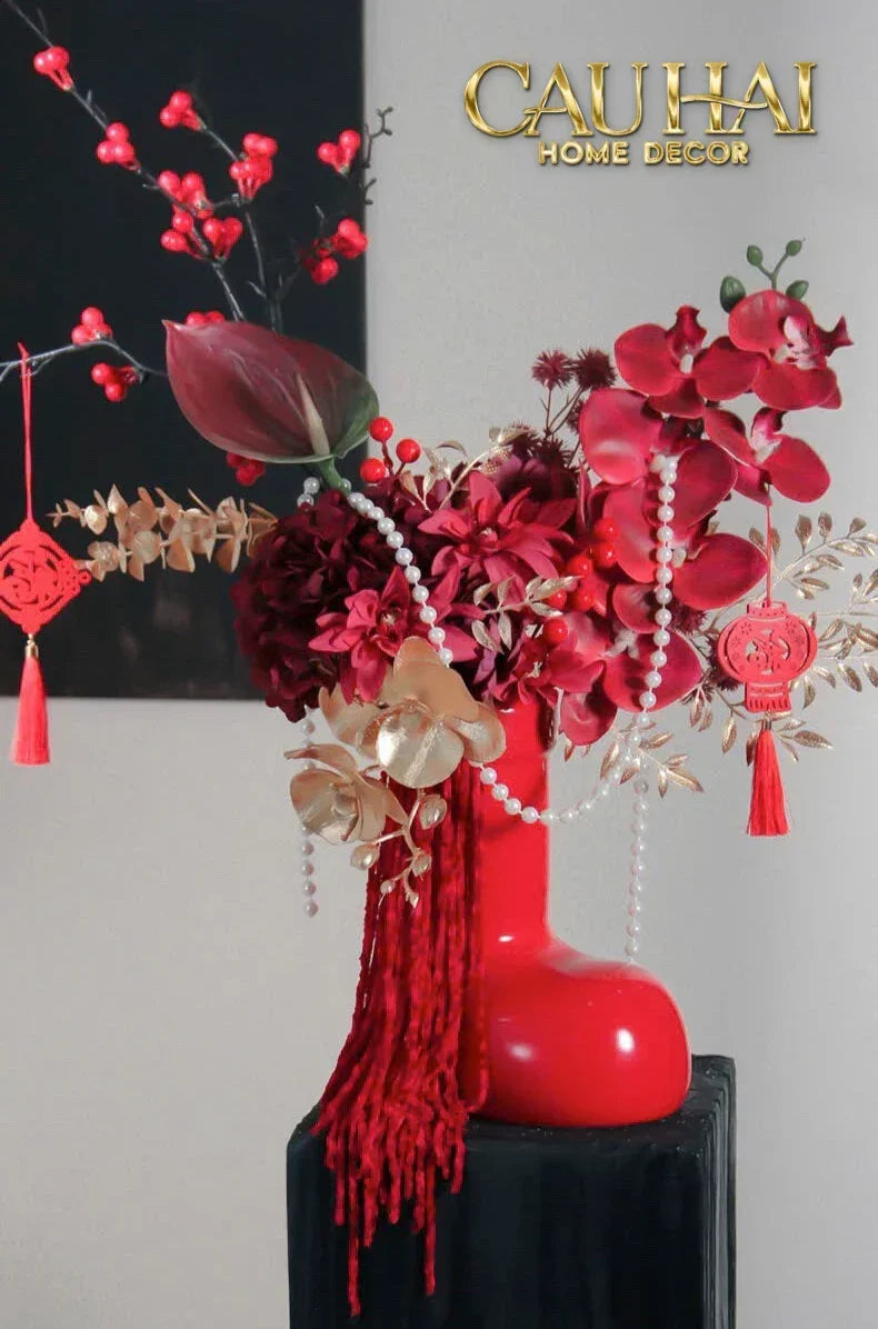 Bình Hoa Rouge Glossy Bubblr Boot Vase-CẬU HAI HOME DECOR