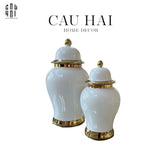 BÌNH HOA CÉRAMIQUE BLANCHE WHITE & GOLD HARMONY H33 - CẬU HAI HOME DECOR