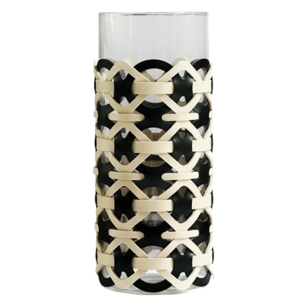 Bình Hoa Thuỷ Tinh Hình Trụ Phối Da Đan Woven Leather Cylinder Glass Vase 10x25-BÌNH HOA-CẬU HAI HOME DECOR-CẬU HAI HOME DECOR