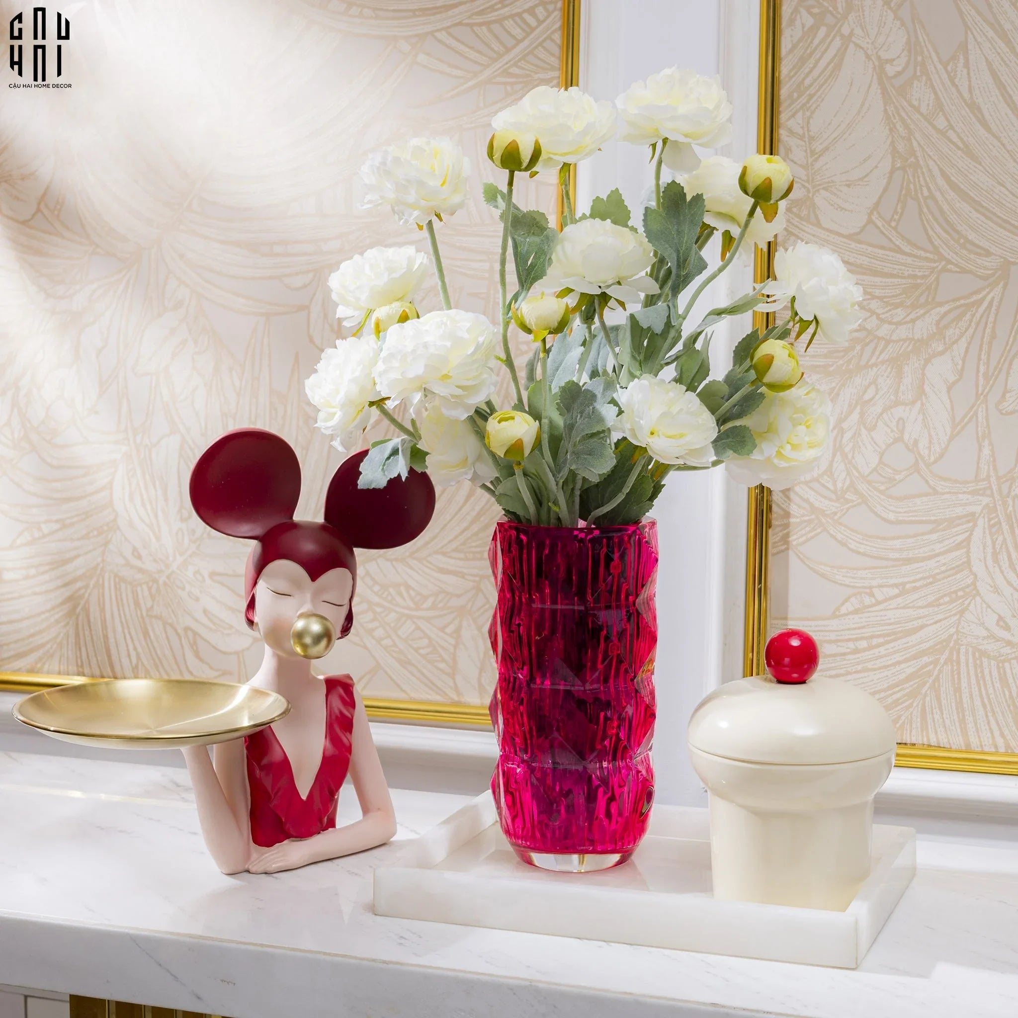 Bình Hoa Thuỷ Tinh Lilac Fuchsia Diamond Facetté H27-CẬU HAI HOME DECOR