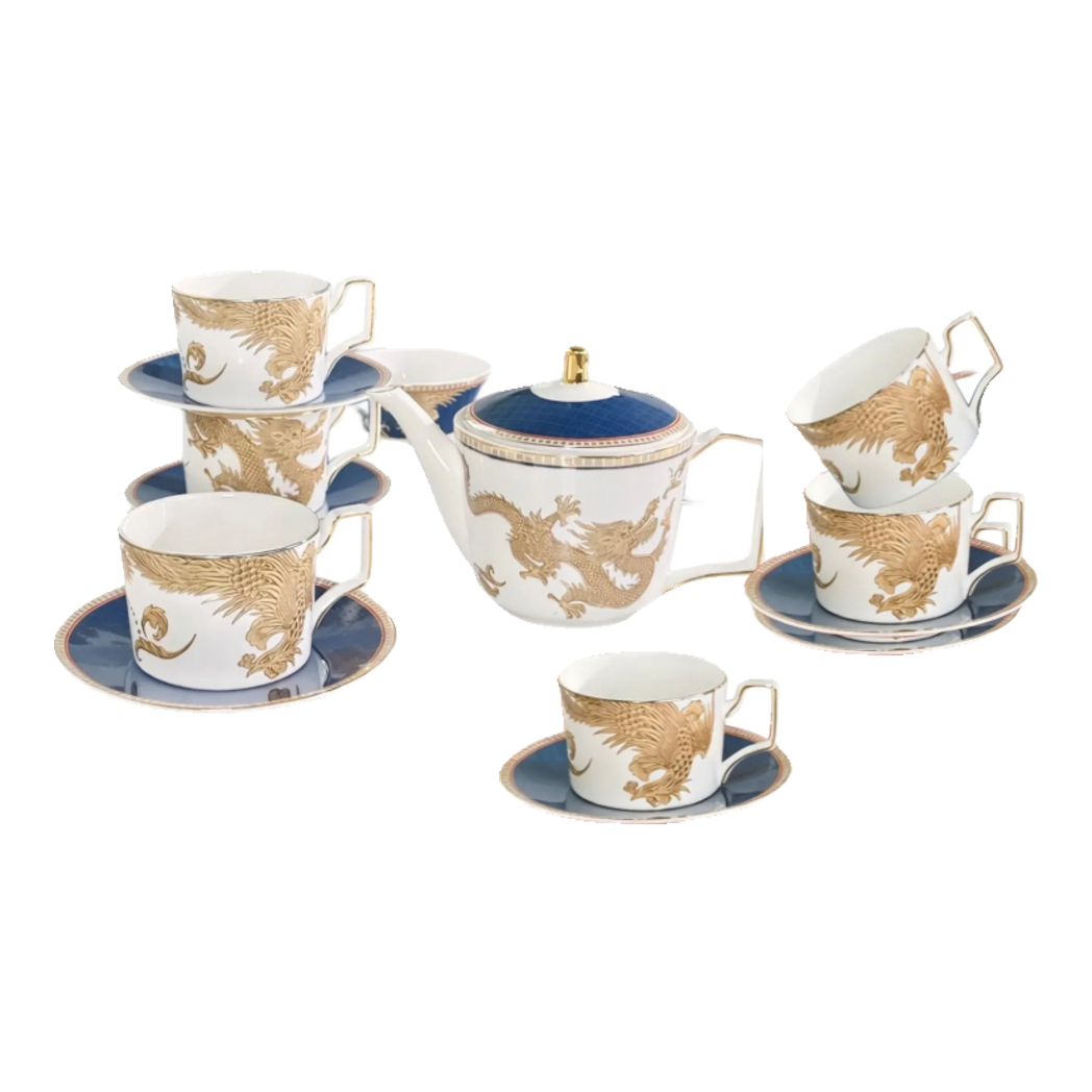 Maison Couture - Set Bình Trà Long Phụng 6 Tách - Dynasty Eternal Ascendant Guardian Dou 13Pcs-BỘ BÌNH TRÀ-Đối tác tại Trung Quốc theo từng đơn đặt hàng-CẬU HAI HOME DECOR
