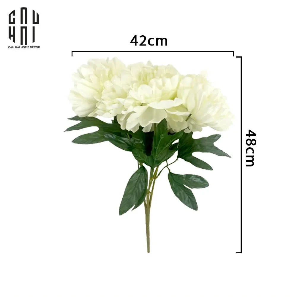BÓ 5 HOA MẪU ĐƠN PEONY TRẮNG-CẬU HAI HOME DECOR