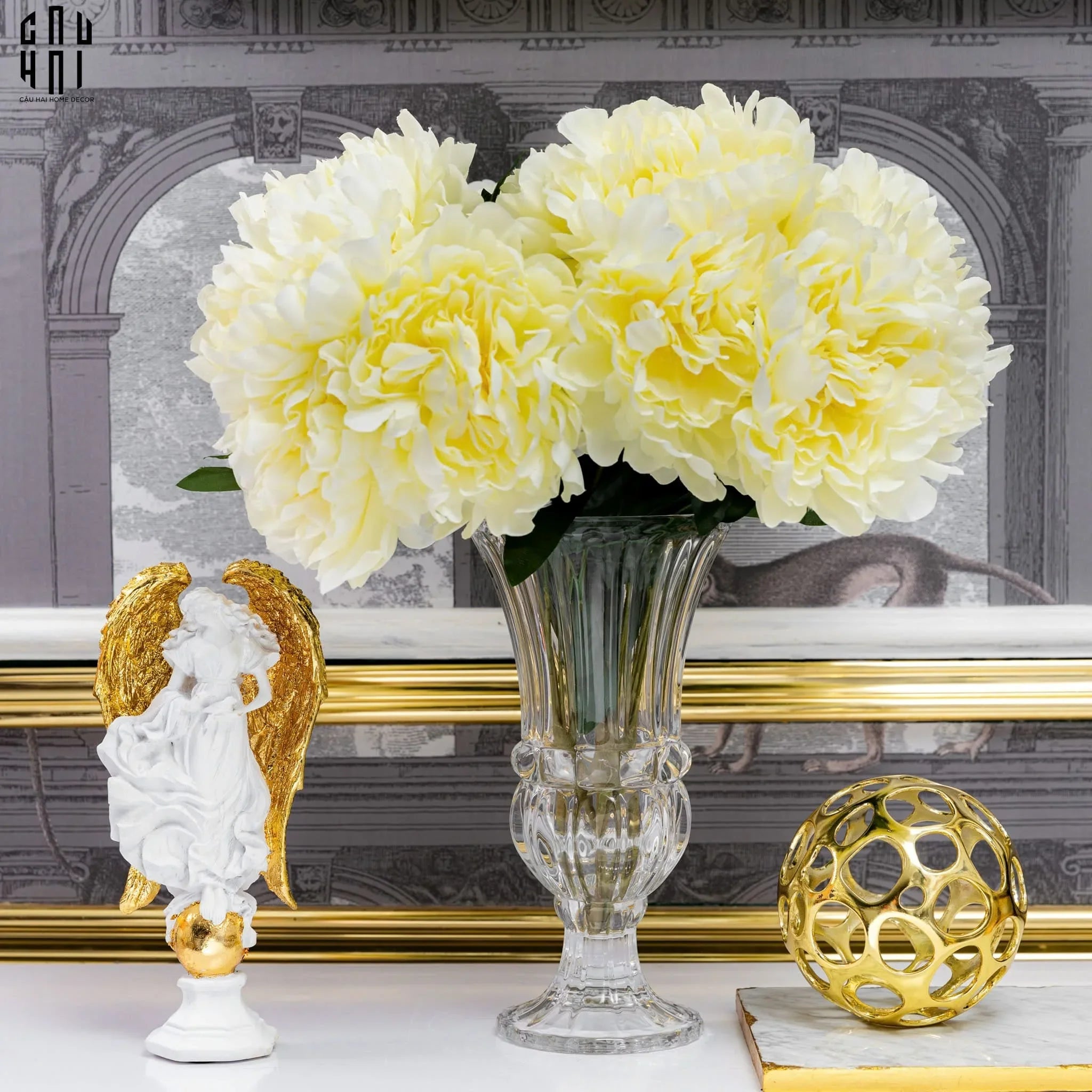 BÓ 5 HOA MẪU ĐƠN PEONY TRẮNG-CẬU HAI HOME DECOR