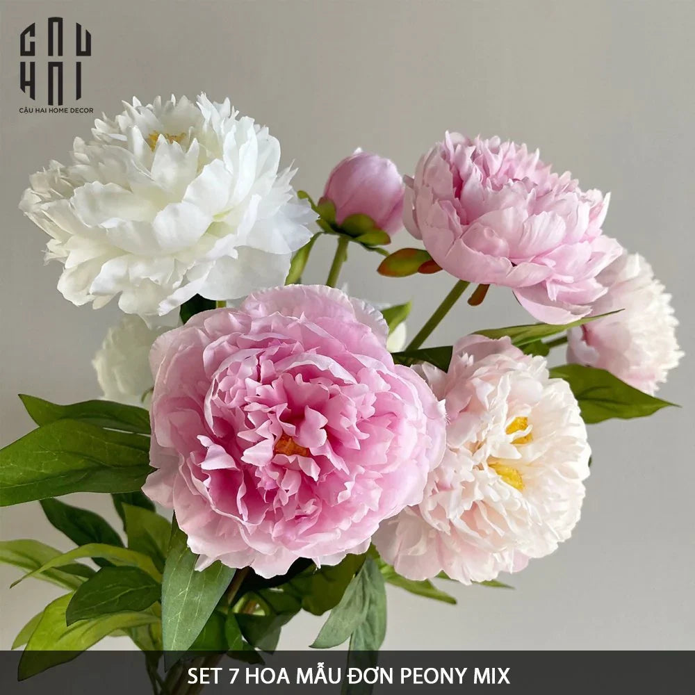 BÓ 7 HOA MẪU ĐƠN PEONY MIX-CẬU HAI HOME DECOR