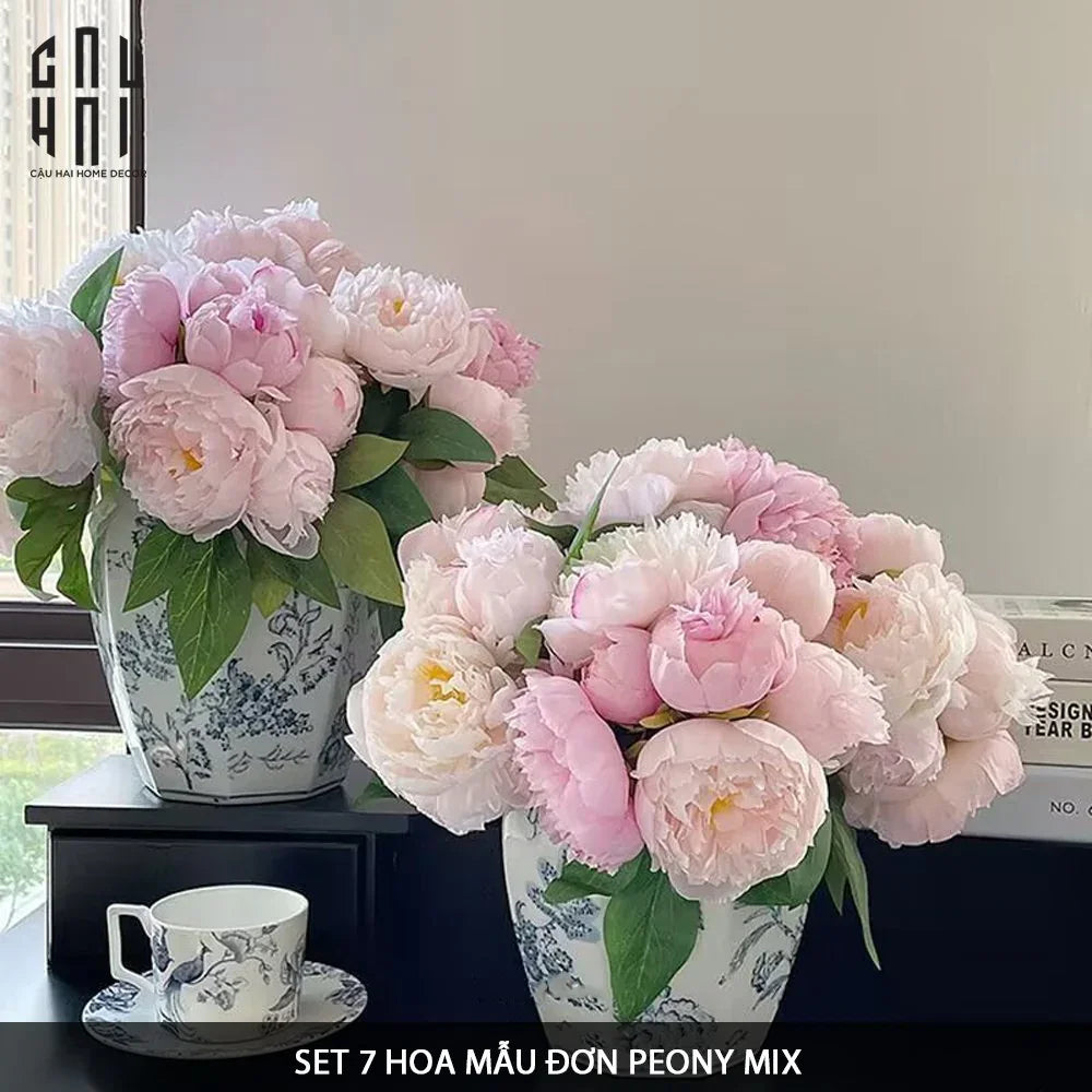 BÓ 7 HOA MẪU ĐƠN PEONY MIX-CẬU HAI HOME DECOR
