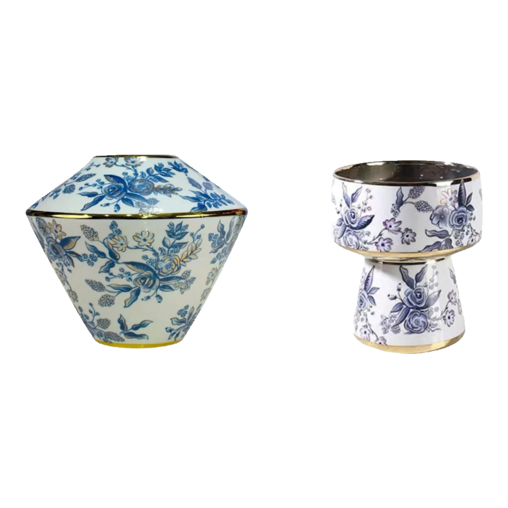 Bộ Bình Hoa Indochine Thanh Hoa Cát Lợi Tường Hoà Indigo Porcelain Vases 20x22.5 / 16.5x19-BÌNH HOA-Đối tác tại Trung Quốc theo từng đơn đặt hàng-CẬU HAI HOME DECOR