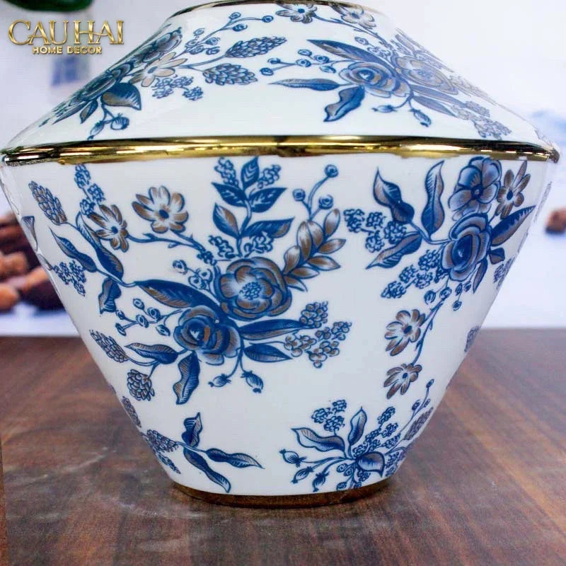 Bộ Bình Hoa Indochine Thanh Hoa Cát Lợi Tường Hoà Indigo Porcelain Vases 20x22.5 / 16.5x19-BÌNH HOA-Đối tác tại Trung Quốc theo từng đơn đặt hàng-CẬU HAI HOME DECOR