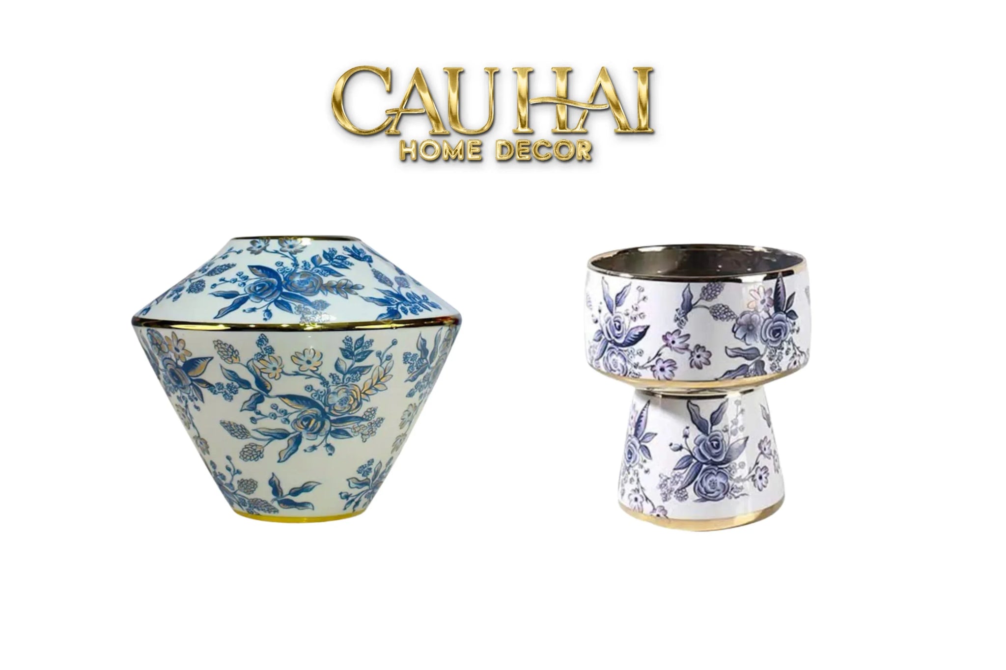 Bộ Bình Hoa Indochine Thanh Hoa Cát Lợi Tường Hoà Indigo Porcelain Vases-CẬU HAI HOME DECOR