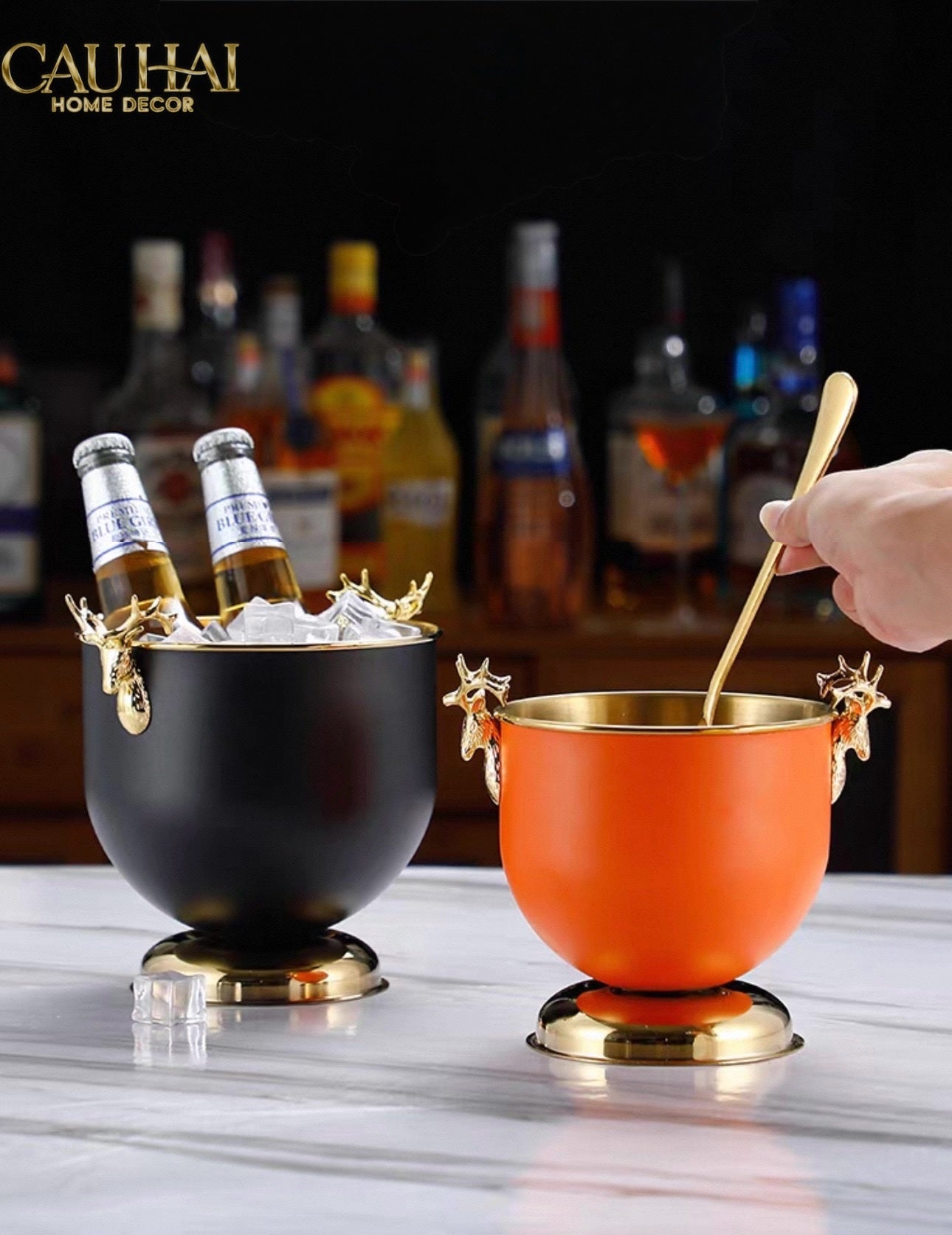 HOME COUTURE - XÔ ĐÁ AVOCADO GOLDEN ELK ICE BUCKET 2L - CẬU HAI HOME DECOR