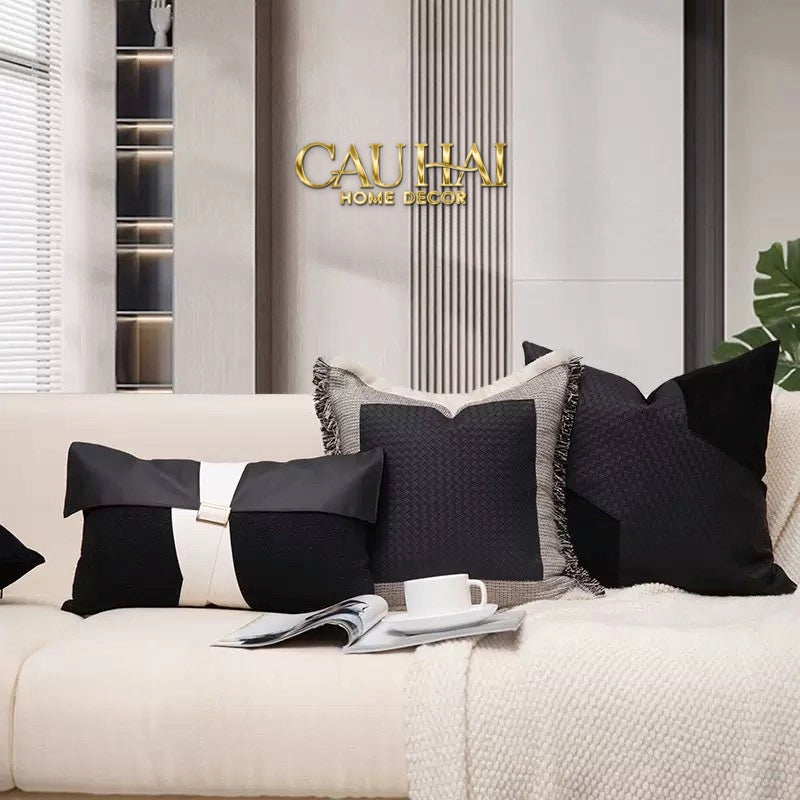 GỐI TWEED LUX LEATHER SAVOIR ENSEMBLE 30X50 - CẬU HAI HOME DECOR