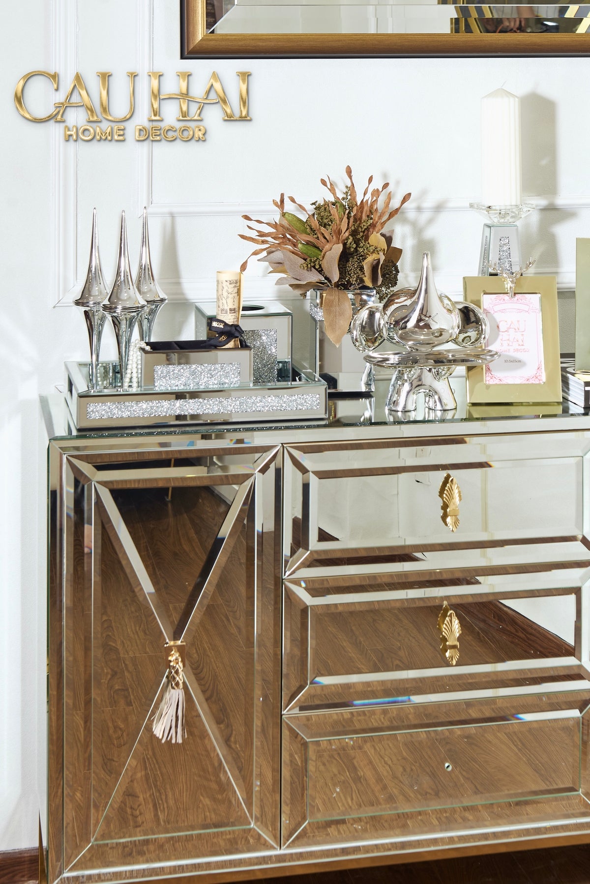 Maison Couture - Bàn Console Gương Tráng Thuỷ Dát Cạnh Bevel Diamond Éclat Gold 86x122x35-BÀN CONSOLE - TỦ CONSOLE-CẬU HAI HOME DECOR-CẬU HAI HOME DECOR