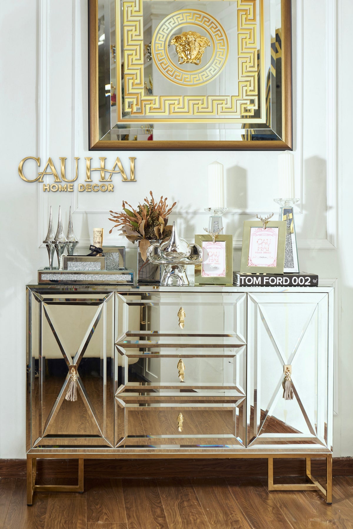 Maison Couture - Bàn Console Gương Tráng Thuỷ Dát Cạnh Bevel Diamond Éclat Gold 86x122x35-BÀN CONSOLE - TỦ CONSOLE-CẬU HAI HOME DECOR-CẬU HAI HOME DECOR