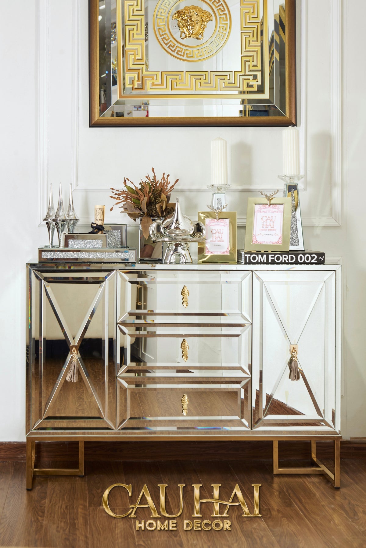 Maison Couture - Bàn Console Gương Tráng Thuỷ Dát Cạnh Bevel Diamond Éclat Gold 86x122x35-BÀN CONSOLE - TỦ CONSOLE-CẬU HAI HOME DECOR-CẬU HAI HOME DECOR