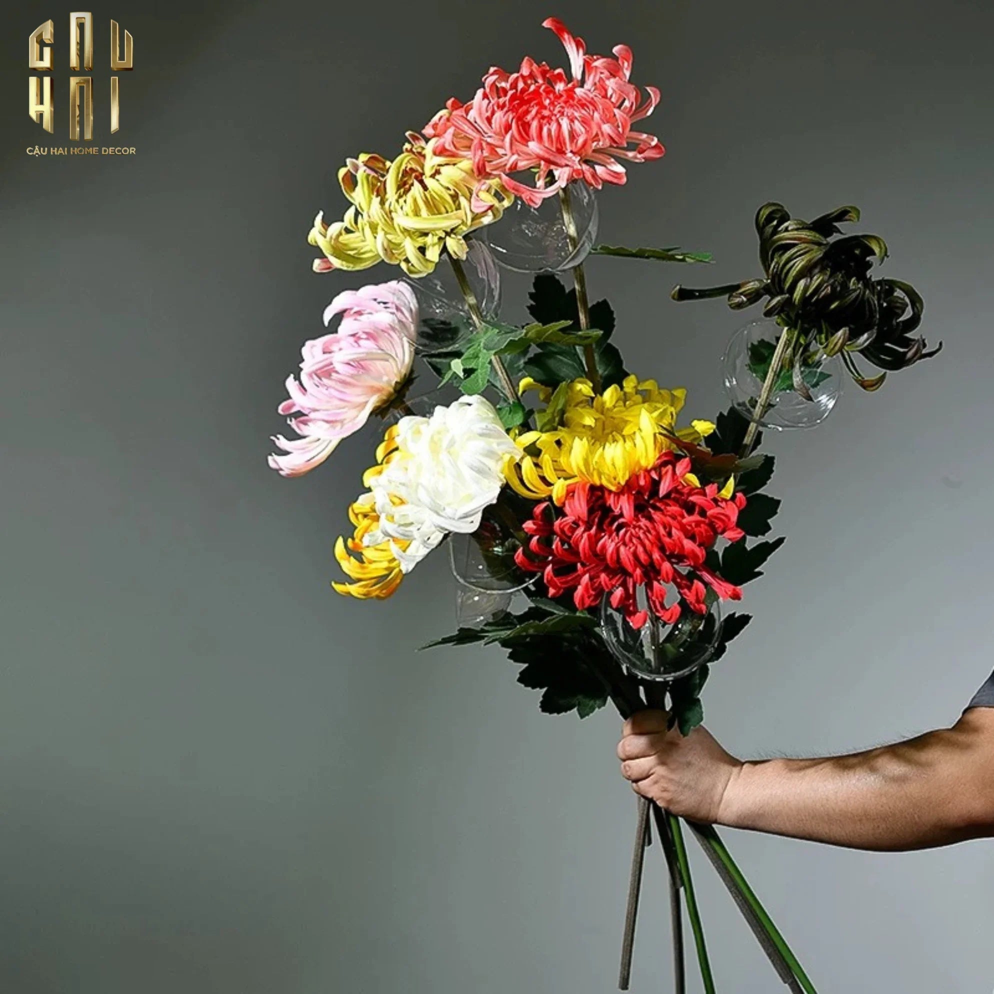 CÀNH HOA CÚC ĐẠI ĐOÁ VIENNA - RED/YELLOW/PINK - CẬU HAI HOME DECOR