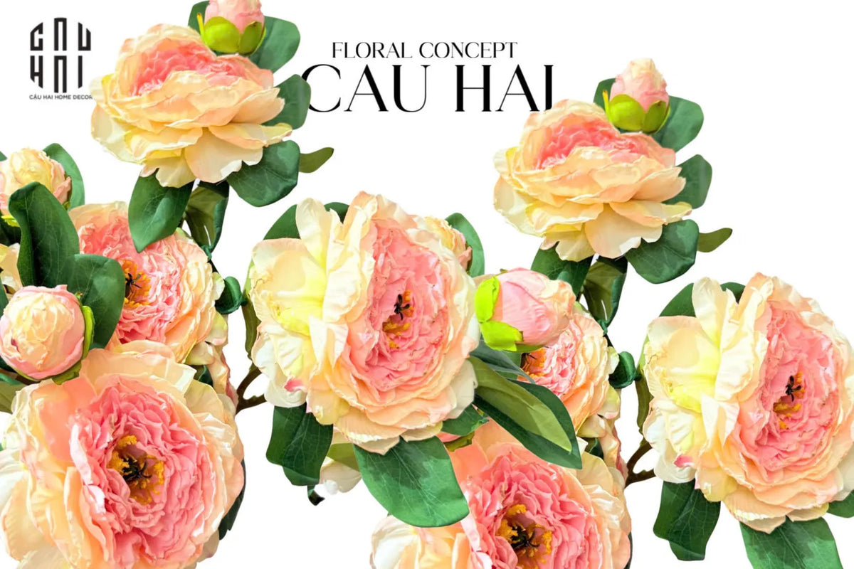 Cành Hoa Mẫu Đơn Peony Lactiflora - Baby Coral-Hoa Lụa-Đối tác tại Trung Quốc theo từng đơn đặt hàng-CẬU HAI HOME DECOR