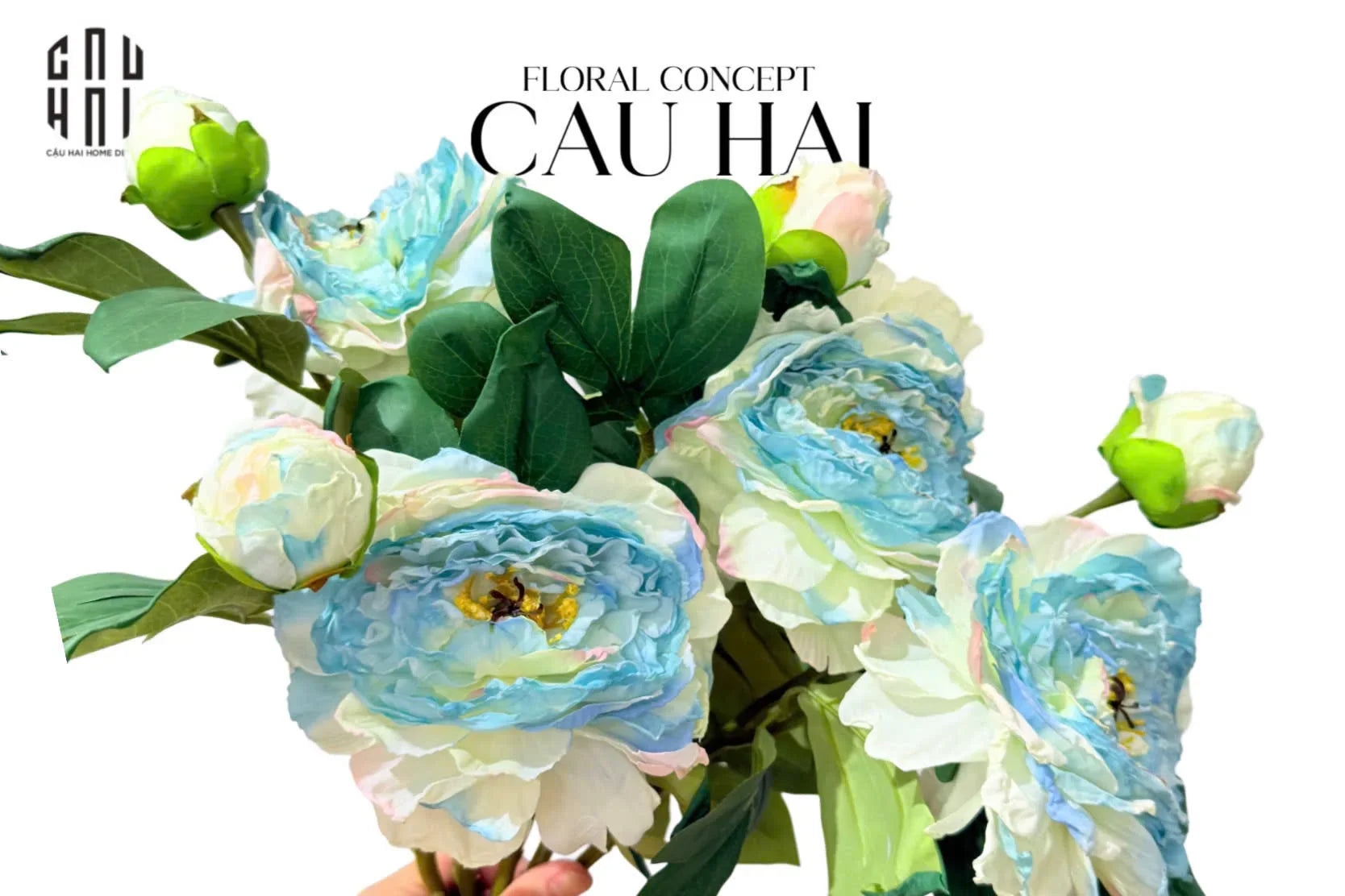CÀNH HOA MẪU ĐƠN PEONY LACTIFLORA - SKY BLUE - CẬU HAI HOME DECOR